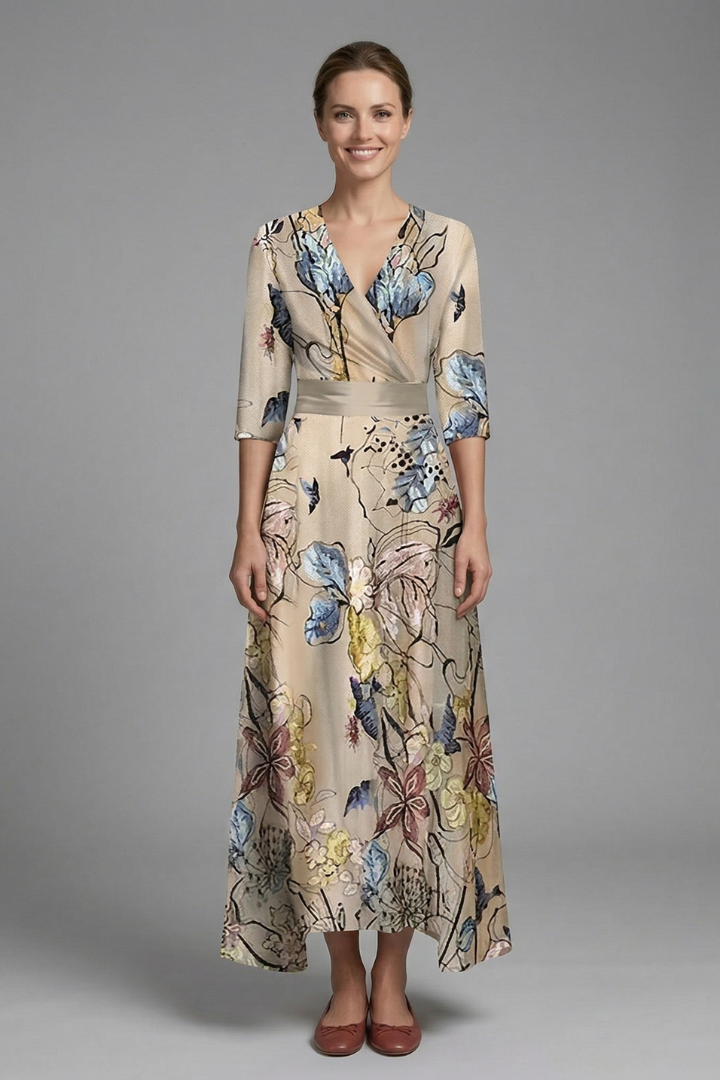 Women’s Maxi Dress with V-Neck and Wrap Waist
