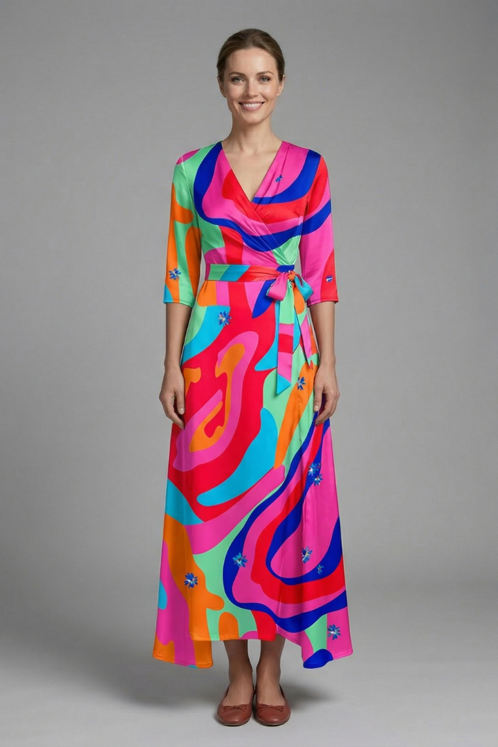 Women’s Maxi Dress with V-Neck and Wrap Waist