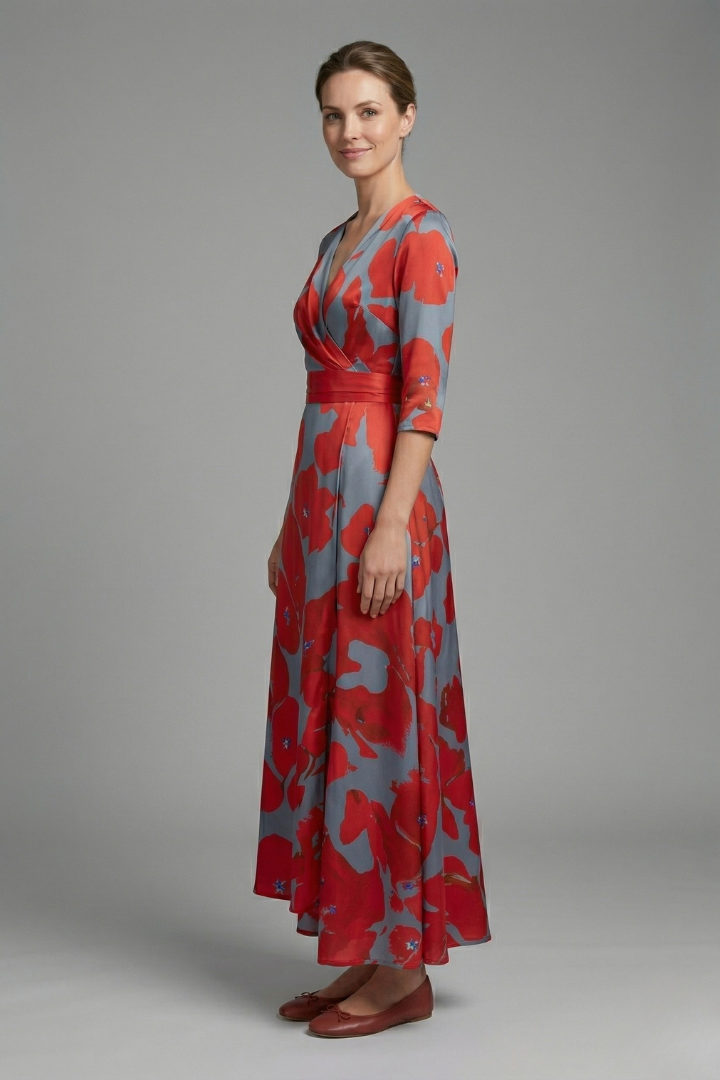 Women’s Maxi Dress with V-Neck and Wrap Waist