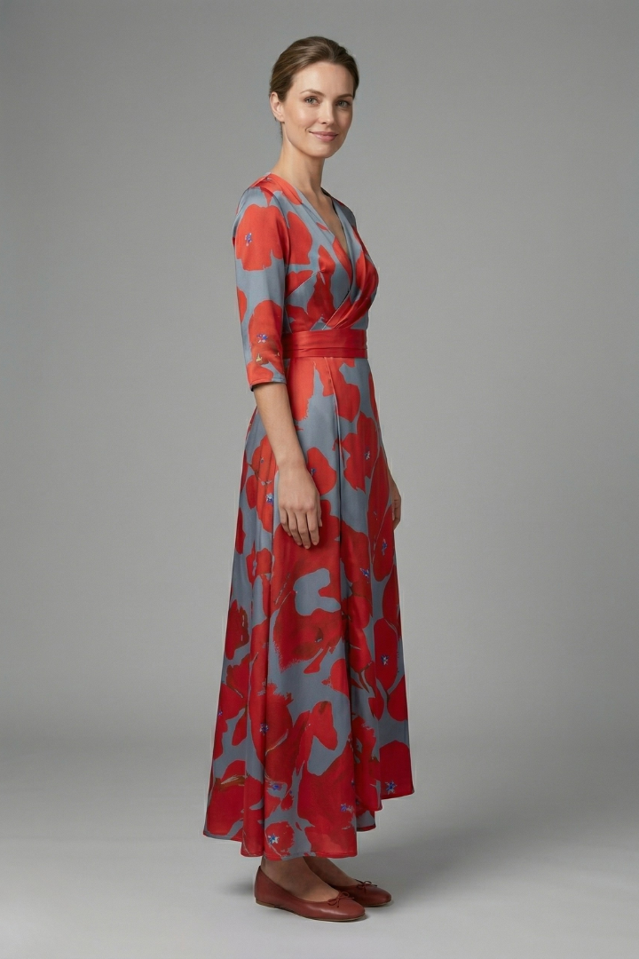 Women’s Maxi Dress with V-Neck and Wrap Waist