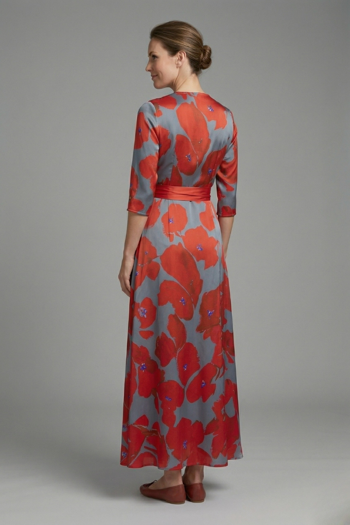 Women’s Maxi Dress with V-Neck and Wrap Waist