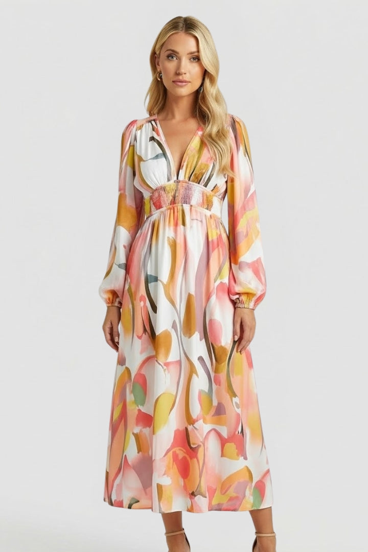 Women’s Maxi Dress with V Neck and Floral Print