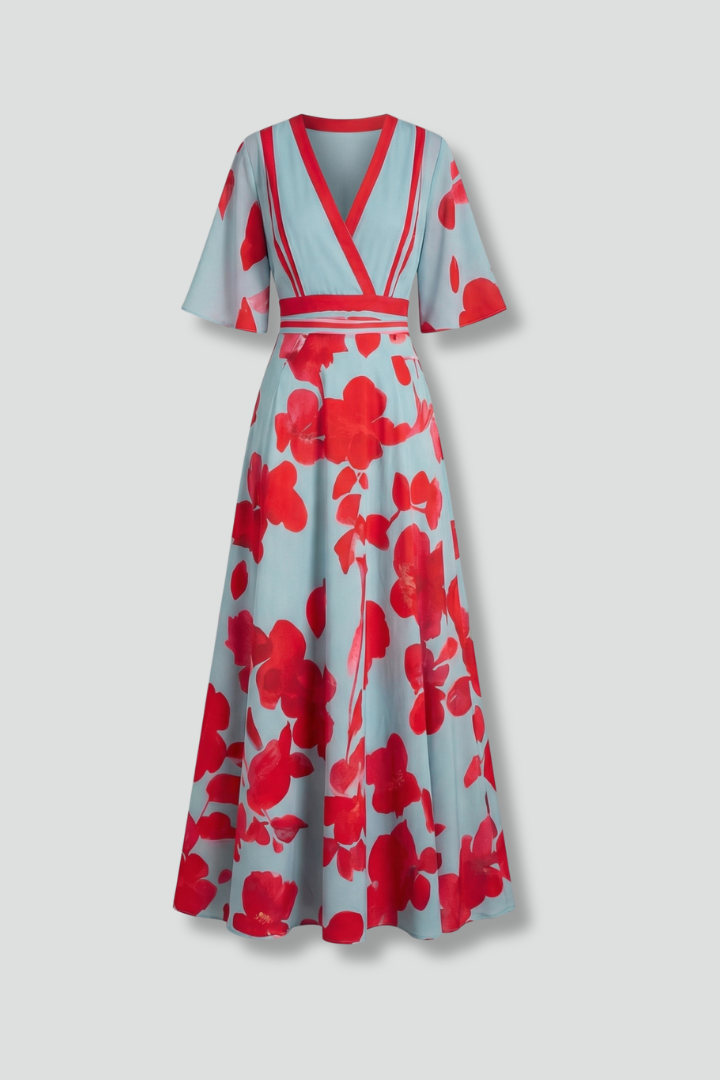 Women’s Maxi Dress with V Neckline and Sleeves