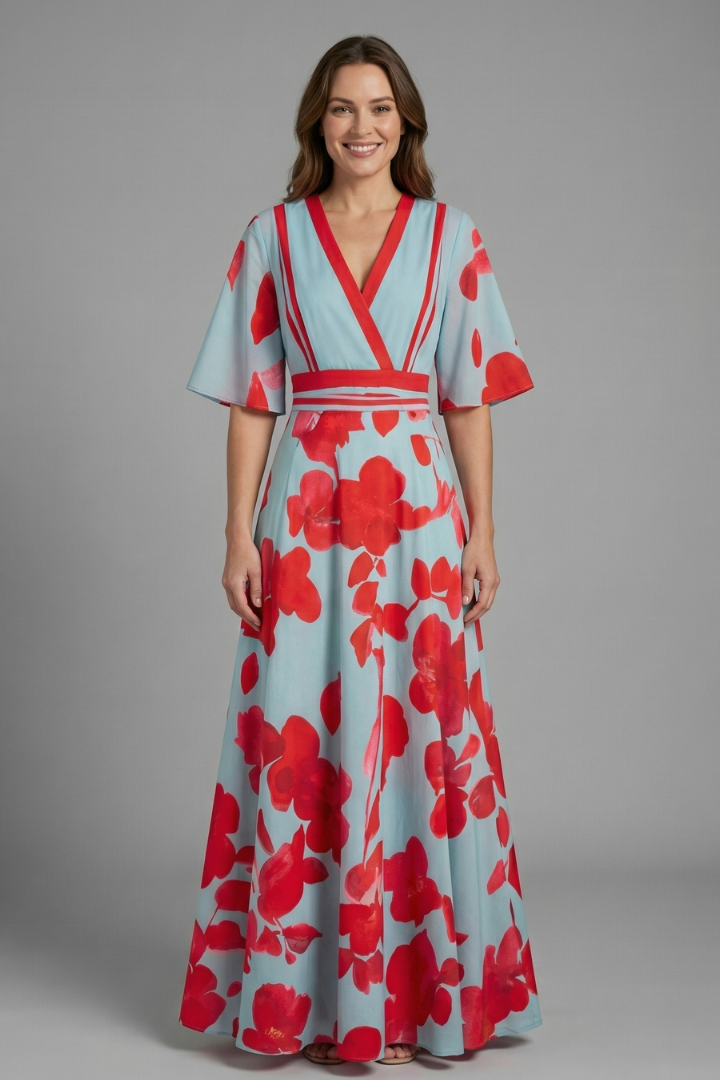 Women’s Maxi Dress with V Neckline and Sleeves