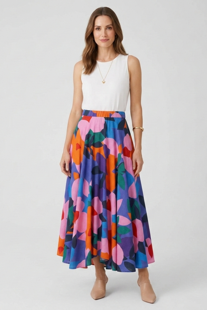 Women’s Maxi Skirt with Elastic Waist and Graphic Print
