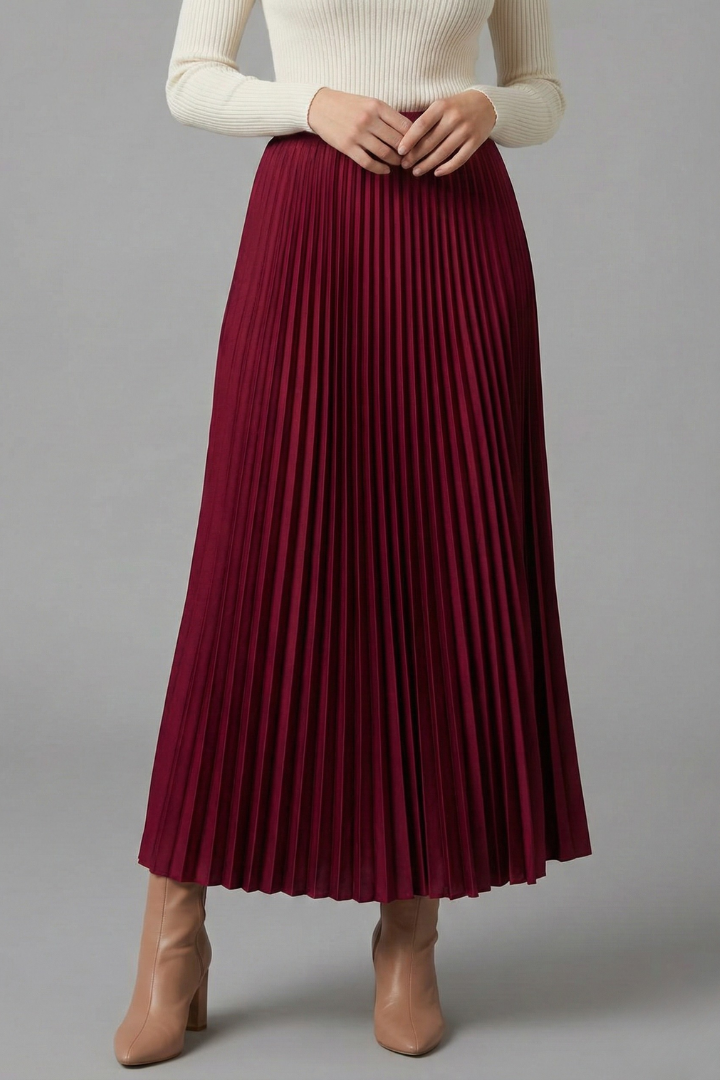 Women’s Maxi Skirt with Elastic Waist and Pleated Surface