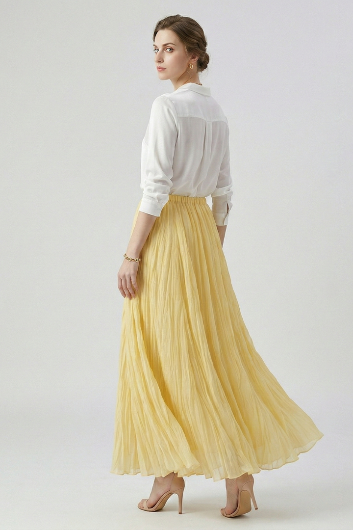 Women’s Maxi Skirt with Elastic Waist and Pleated Surface