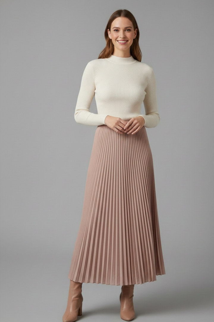 Women’s Maxi Skirt with Elastic Waist and Pleated Surface