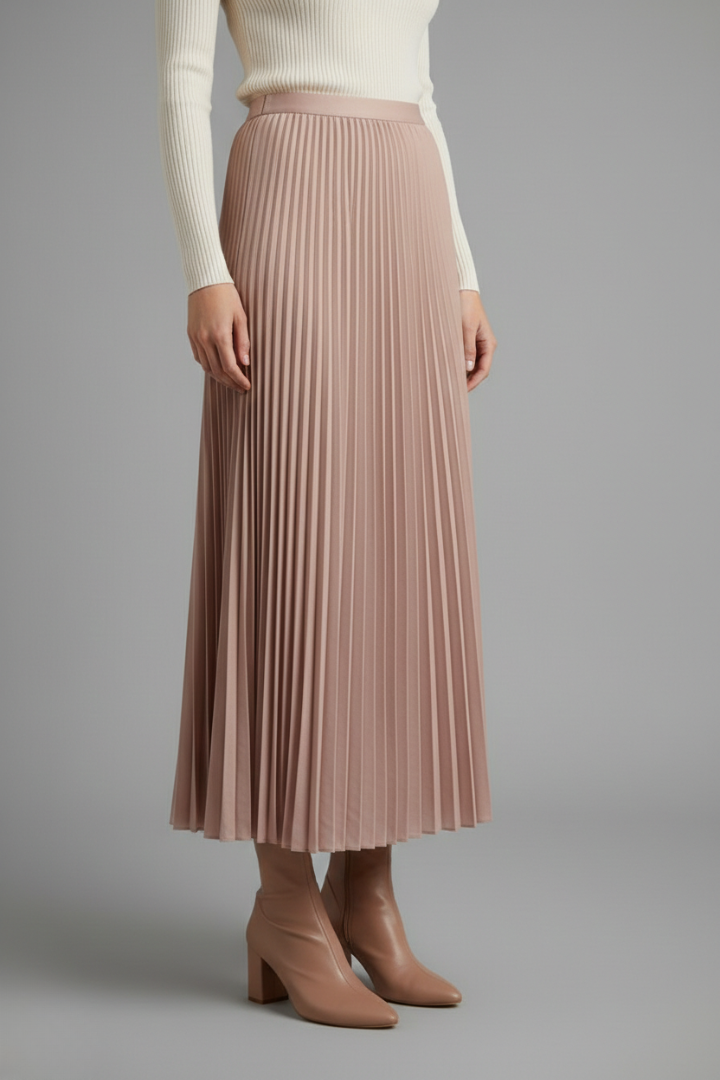 Women’s Maxi Skirt with Elastic Waist and Pleated Surface