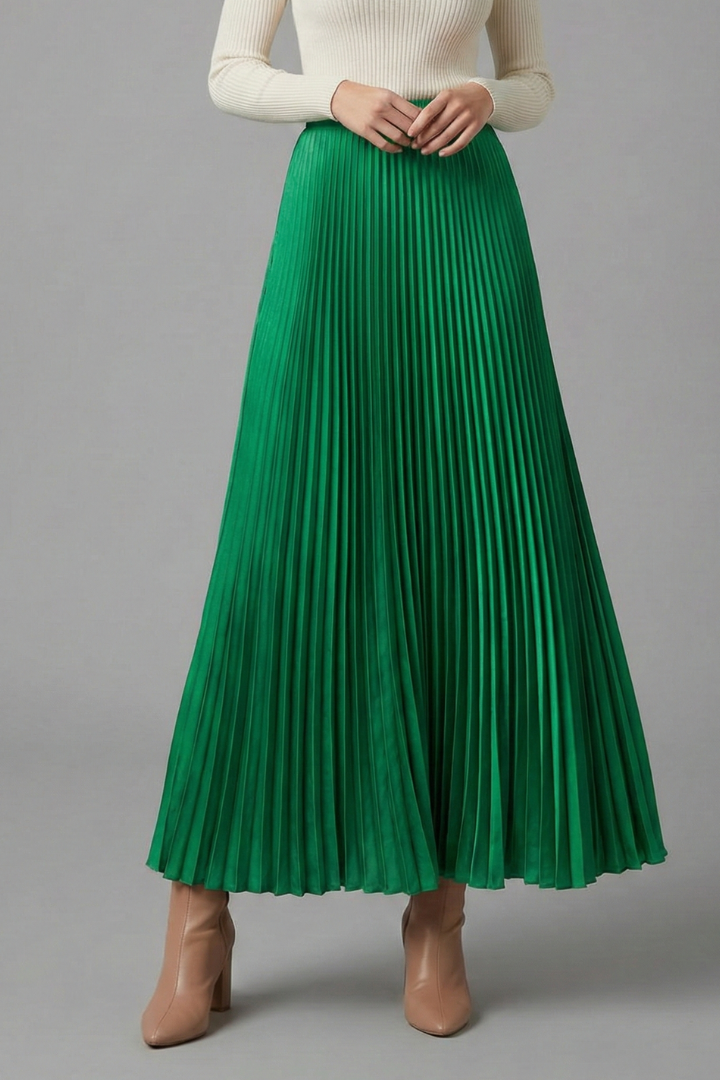 Women’s Maxi Skirt with Elastic Waist and Pleated Surface