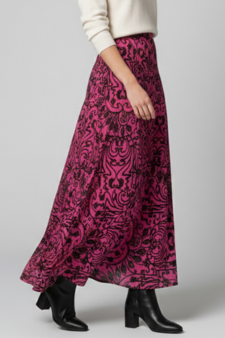 Women’s Maxi Skirt with Elastic Waist and Printed Surface