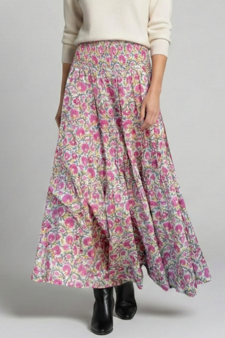 Women’s Maxi Skirt with Elastic Waist and Printed Surface