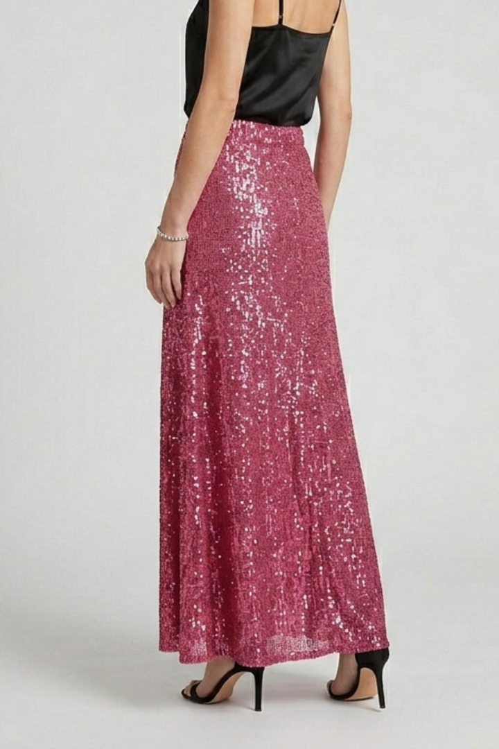Women’s Maxi Skirt with Elastic Waist and Sequin Surface