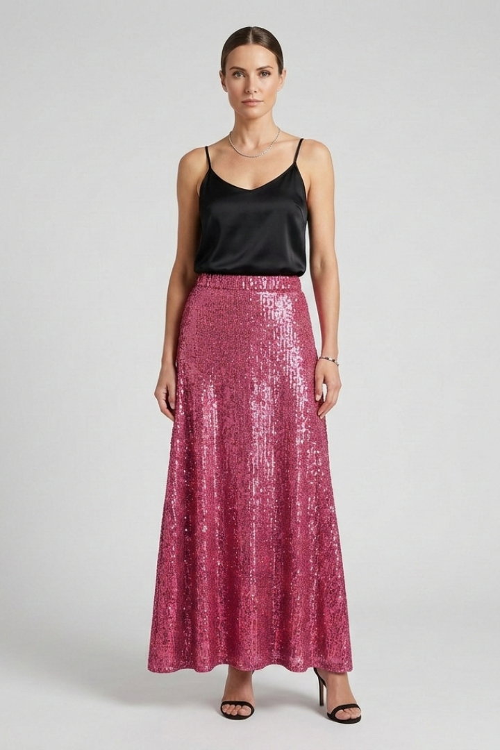 Women’s Maxi Skirt with Elastic Waist and Sequin Surface