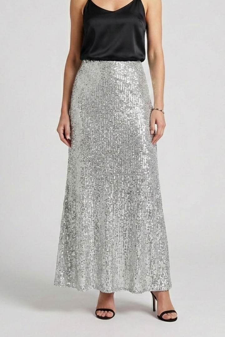 Women’s Maxi Skirt with Elastic Waist and Sequin Surface