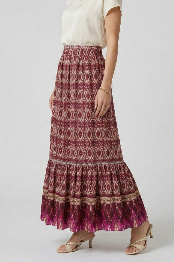 Women’s Maxi Skirt with Elastic Waist and Tiered Panels