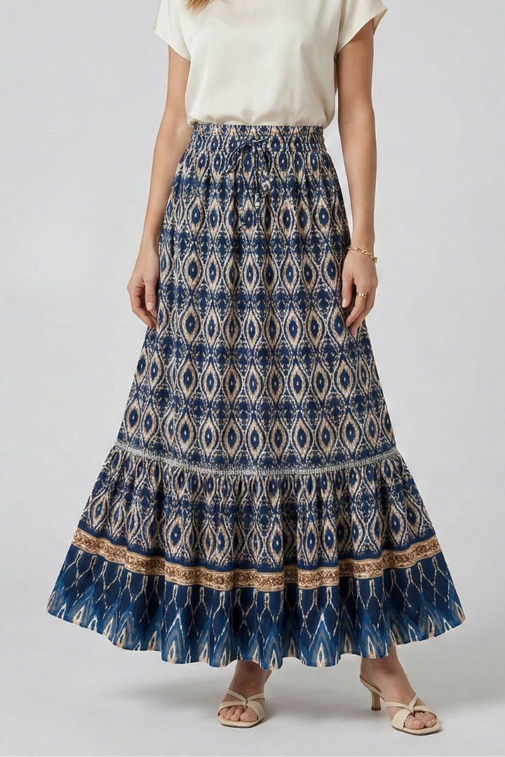 Women’s Maxi Skirt with Elastic Waist and Tiered Panels