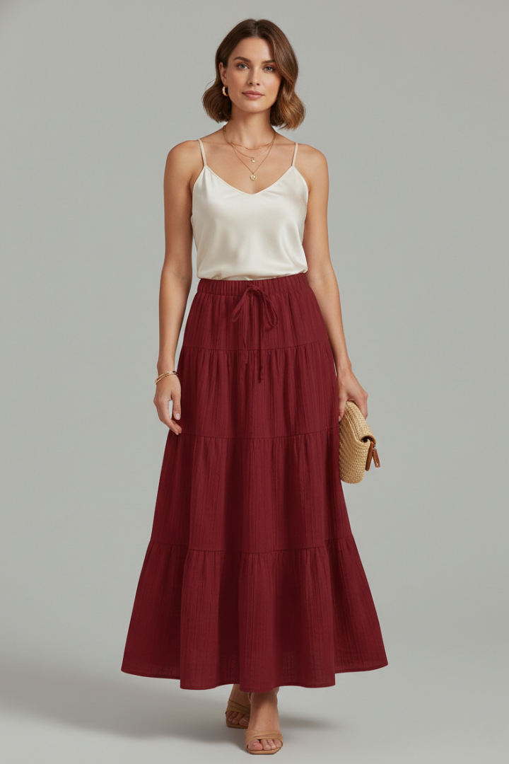 Women’s Maxi Skirt with Elastic Waist and Tiered Panels