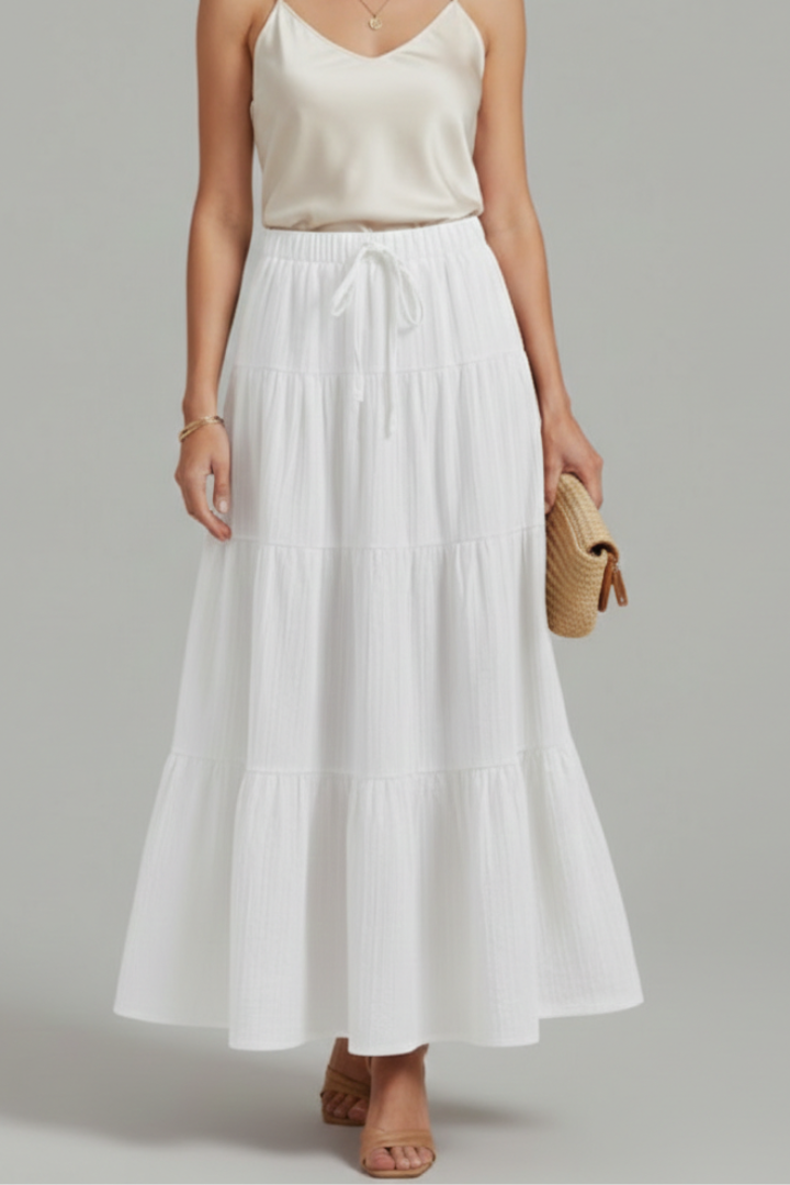 Women’s Maxi Skirt with Elastic Waist and Tiered Panels