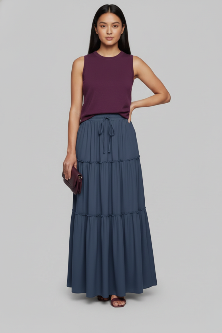 Women’s Maxi Skirt with Elastic Waist and Tiered Panels