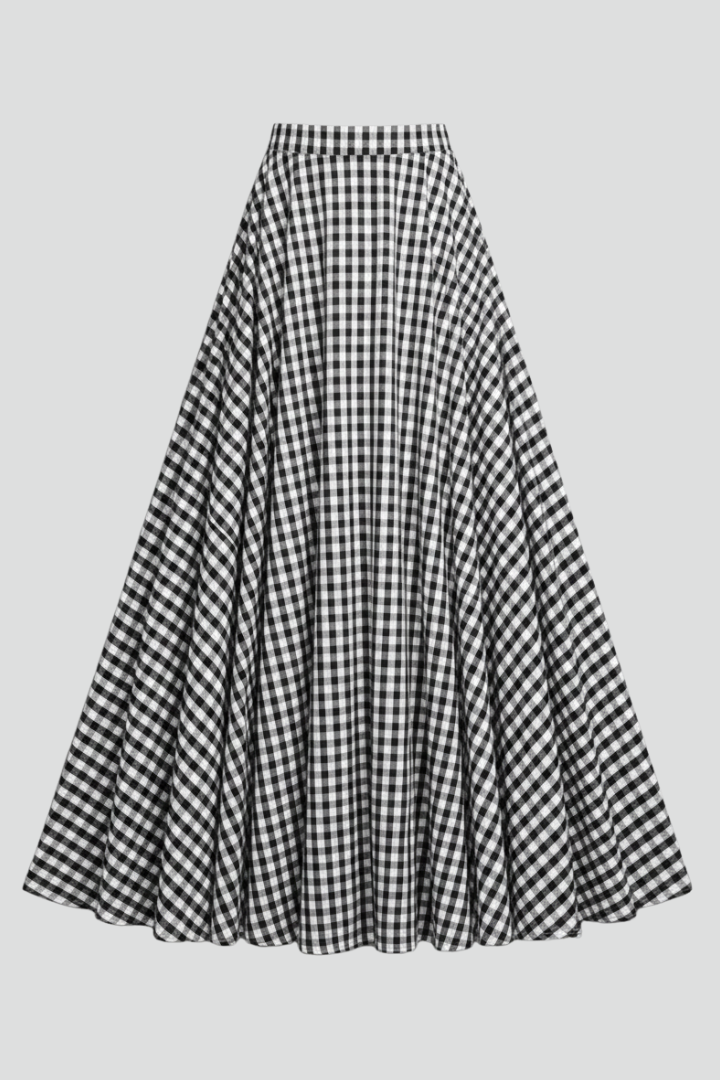 Women’s Maxi Skirt with High Waist and Check Pattern