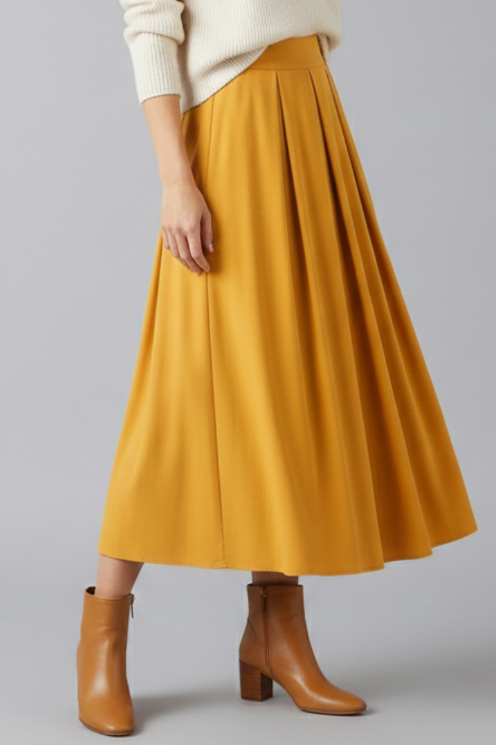 Women’s Maxi Skirt with High Waist and Pleated Front