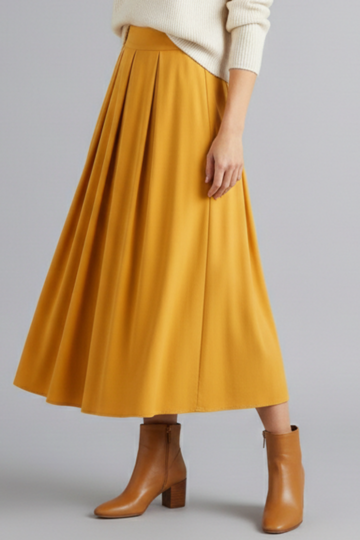 Women’s Maxi Skirt with High Waist and Pleated Front
