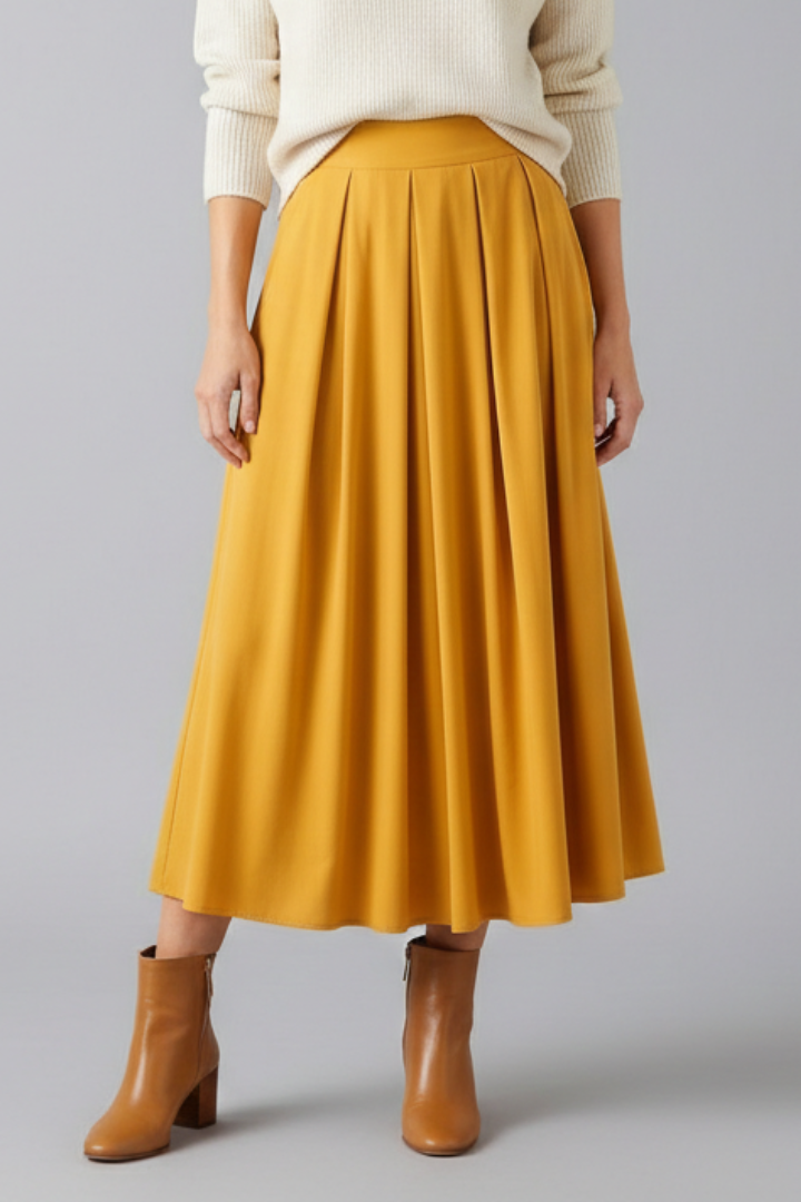 Women’s Maxi Skirt with High Waist and Pleated Front