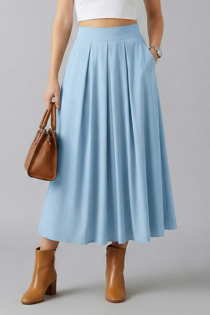 Women’s Maxi Skirt with High Waist and Pleated Front