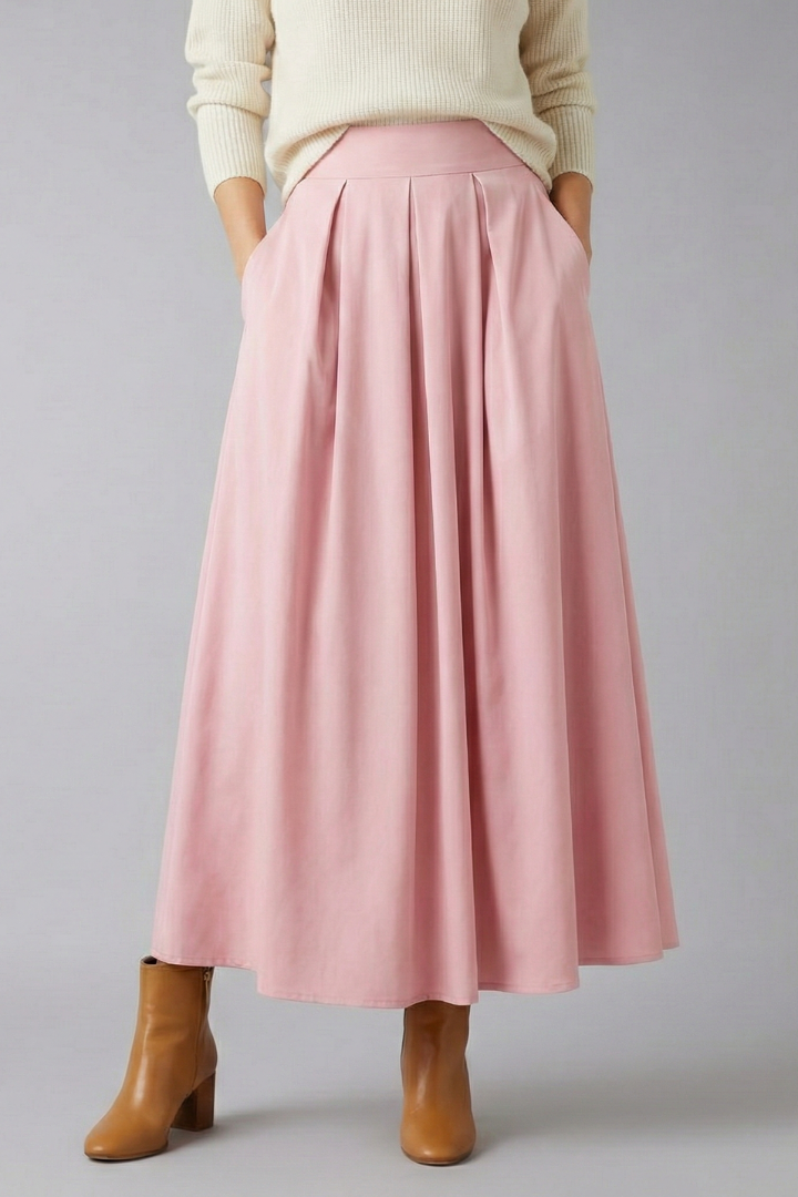 Women’s Maxi Skirt with High Waist and Pleated Front