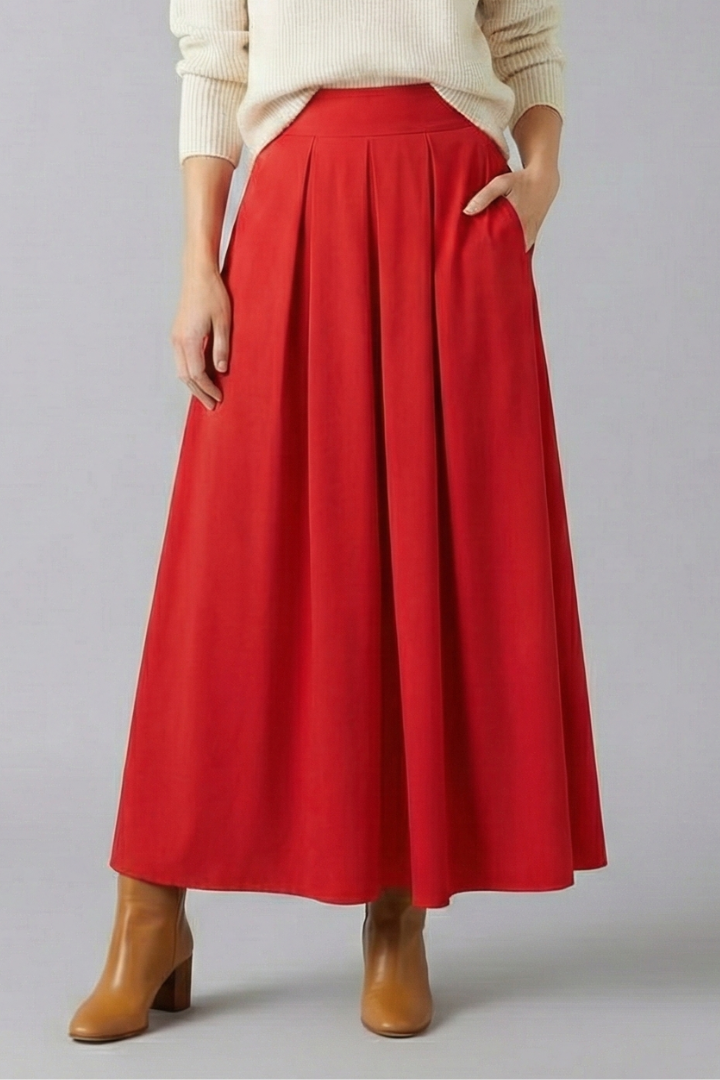 Women’s Maxi Skirt with High Waist and Pleated Front