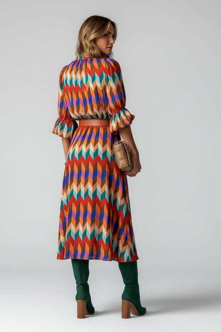 Women’s Midi Dress with Geometric Multicolour Print