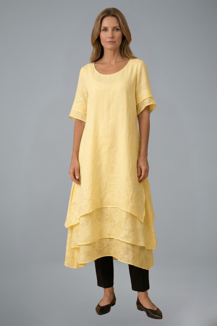 Women’s Midi Dress with Open Neckline and Flowing Skirt