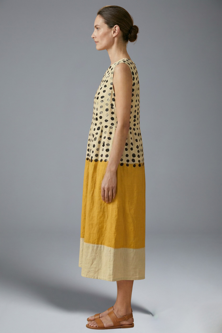 Women’s Midi Dress with Polka Pattern and Colourblock Design