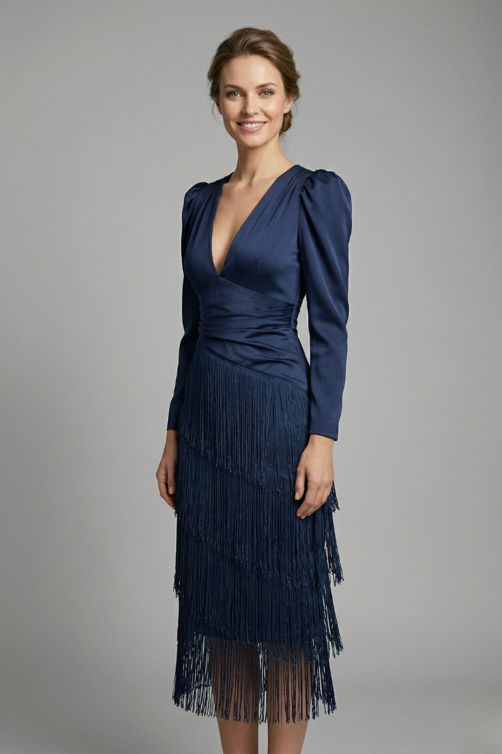 Women’s Midi Dress with Round Neck and Wide Sleeves