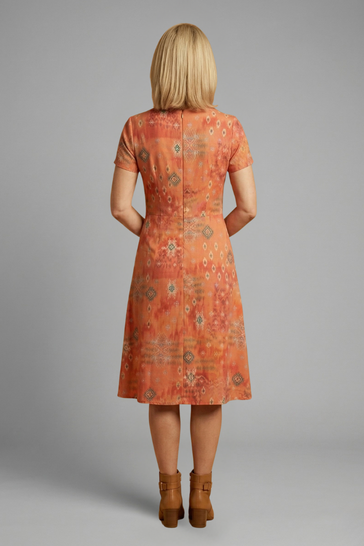 Women’s Midi Dress with Short Sleeves and Printed Surface