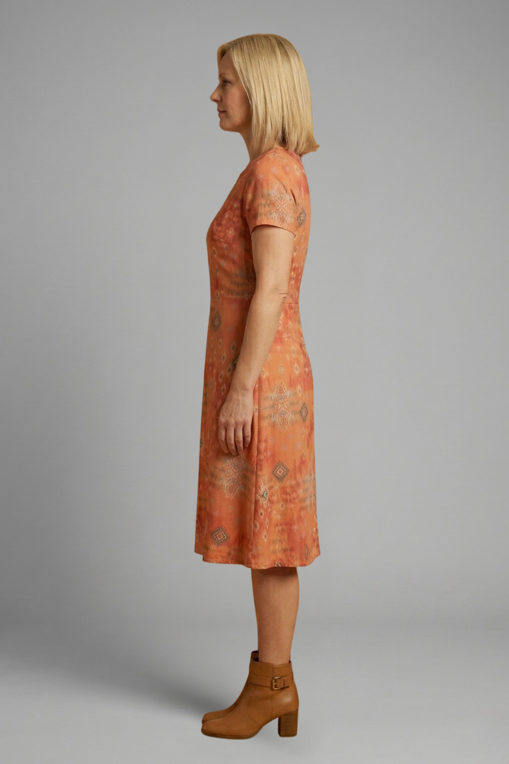 Women’s Midi Dress with Short Sleeves and Printed Surface