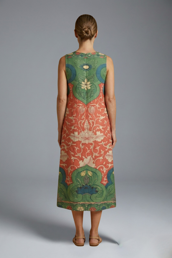 Women’s Midi Dress with Sleeveless Design and Floral Pattern