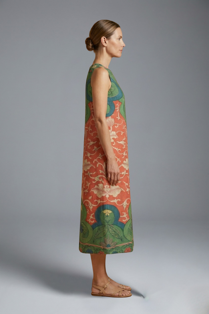 Women’s Midi Dress with Sleeveless Design and Floral Pattern