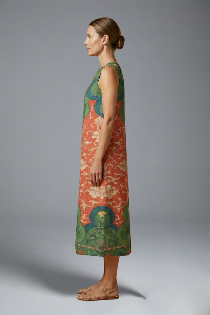 Women’s Midi Dress with Sleeveless Design and Floral Pattern