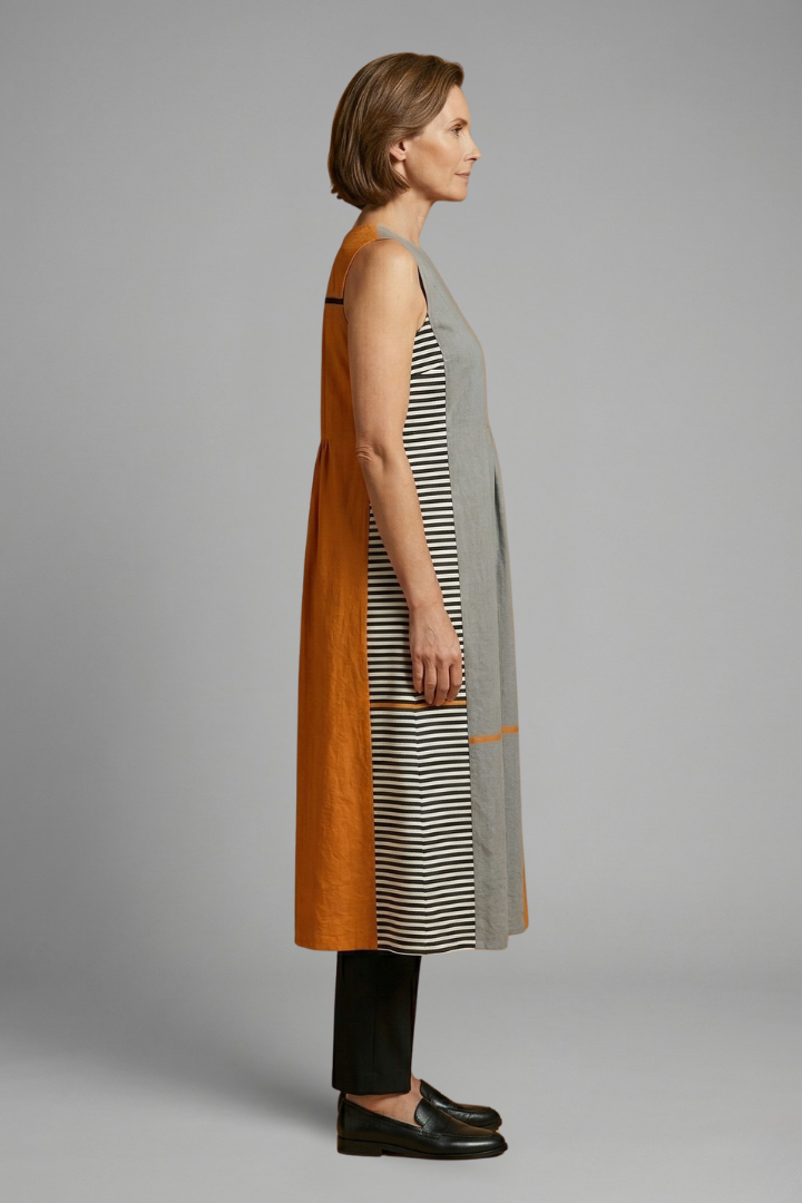 Women’s Midi Dress with Sleeveless Design and Linen Blend