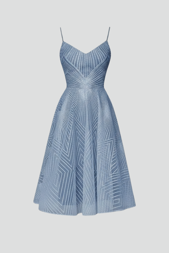 Women’s Midi Dress with Spaghetti Straps and A-Line Skirt