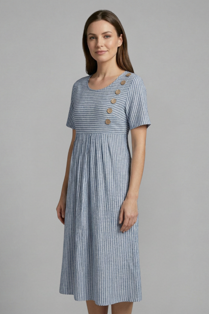 Women’s Midi Dress with V-Neck and Button Detail