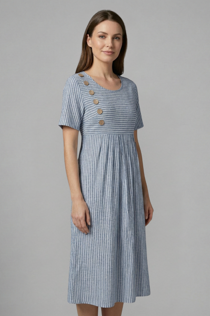 Women’s Midi Dress with V-Neck and Button Detail