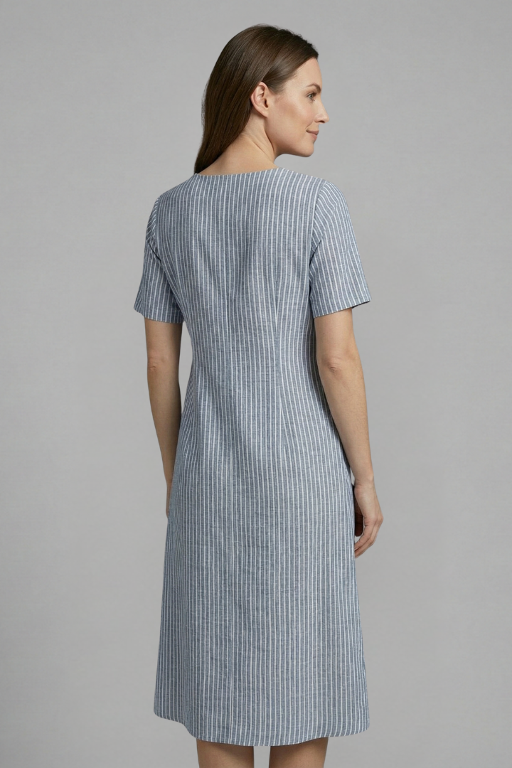 Women’s Midi Dress with V-Neck and Button Detail