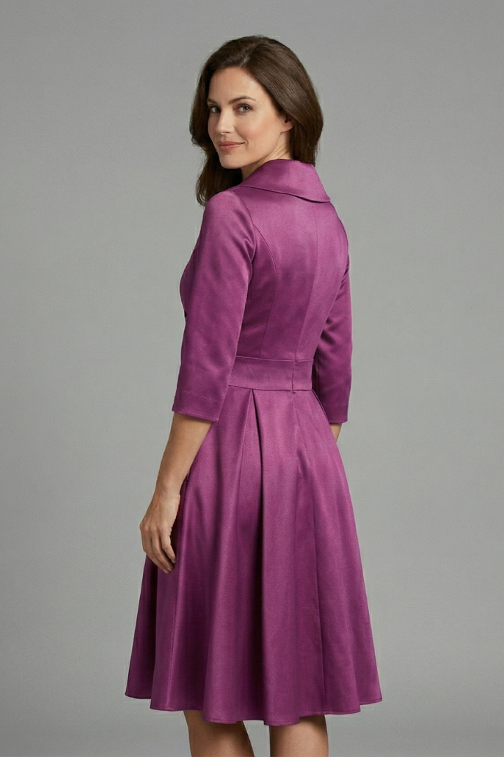 Women’s Midi Dress with V Neck and Pleated Waist