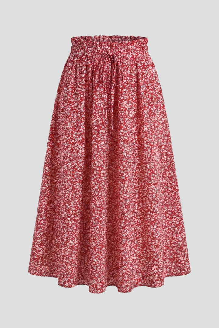 Women’s Midi Skirt with Elastic Waist and Drawstring