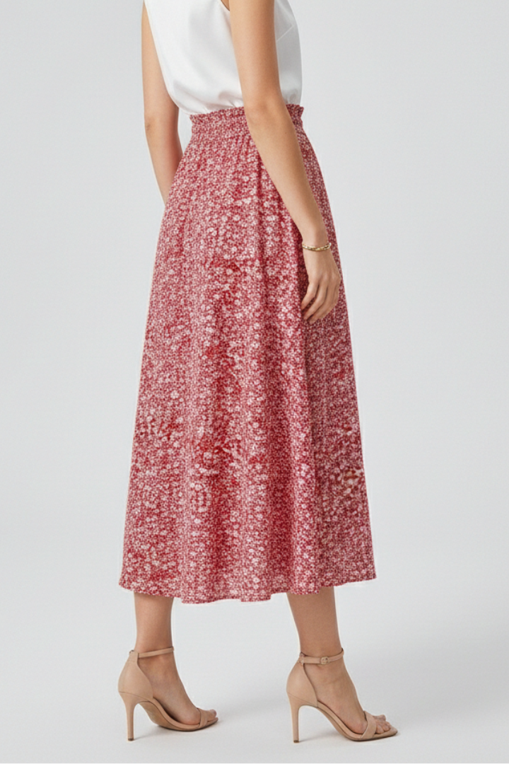 Women’s Midi Skirt with Elastic Waist and Drawstring