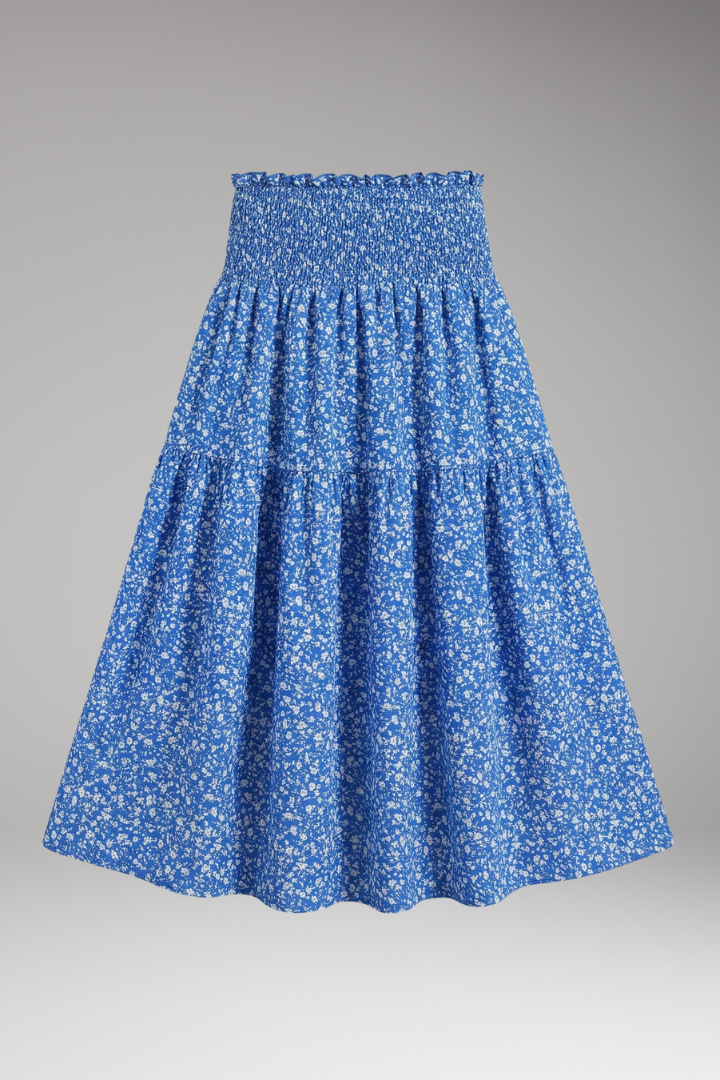 Women’s Midi Skirt with Elastic Waist and Floral Print