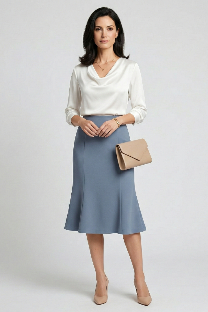 Women’s Midi Skirt with High Waist and A-Line Shape